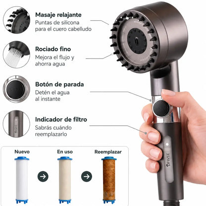 Cabezal de Ducha de Alta Presión con Botón Stop